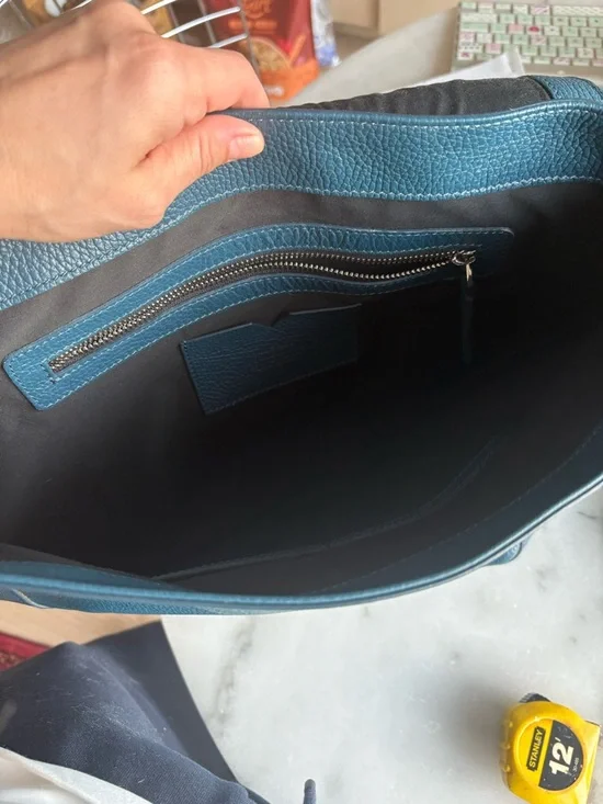 Versace Teal Pebbled Leather Handbag Accent - Picture 7 of 9